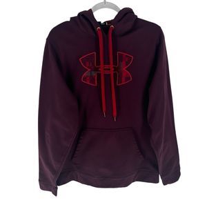 Under Armour Hoodie Mens Large Burgundy Maroon Sweatshirt Plaid Hood Comfy